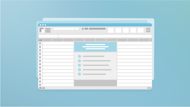 Illustration einer Tabellenoberfläche mit zentralem Checklisten-Popup